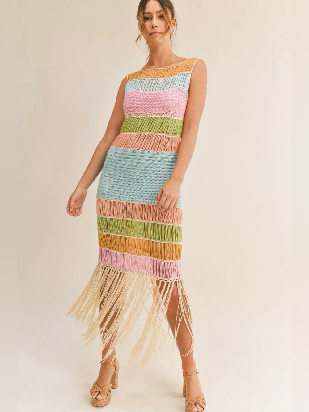 Mable fringe crochet dress Vacation Worthy Maxi Coverup colorful resortwear aqua